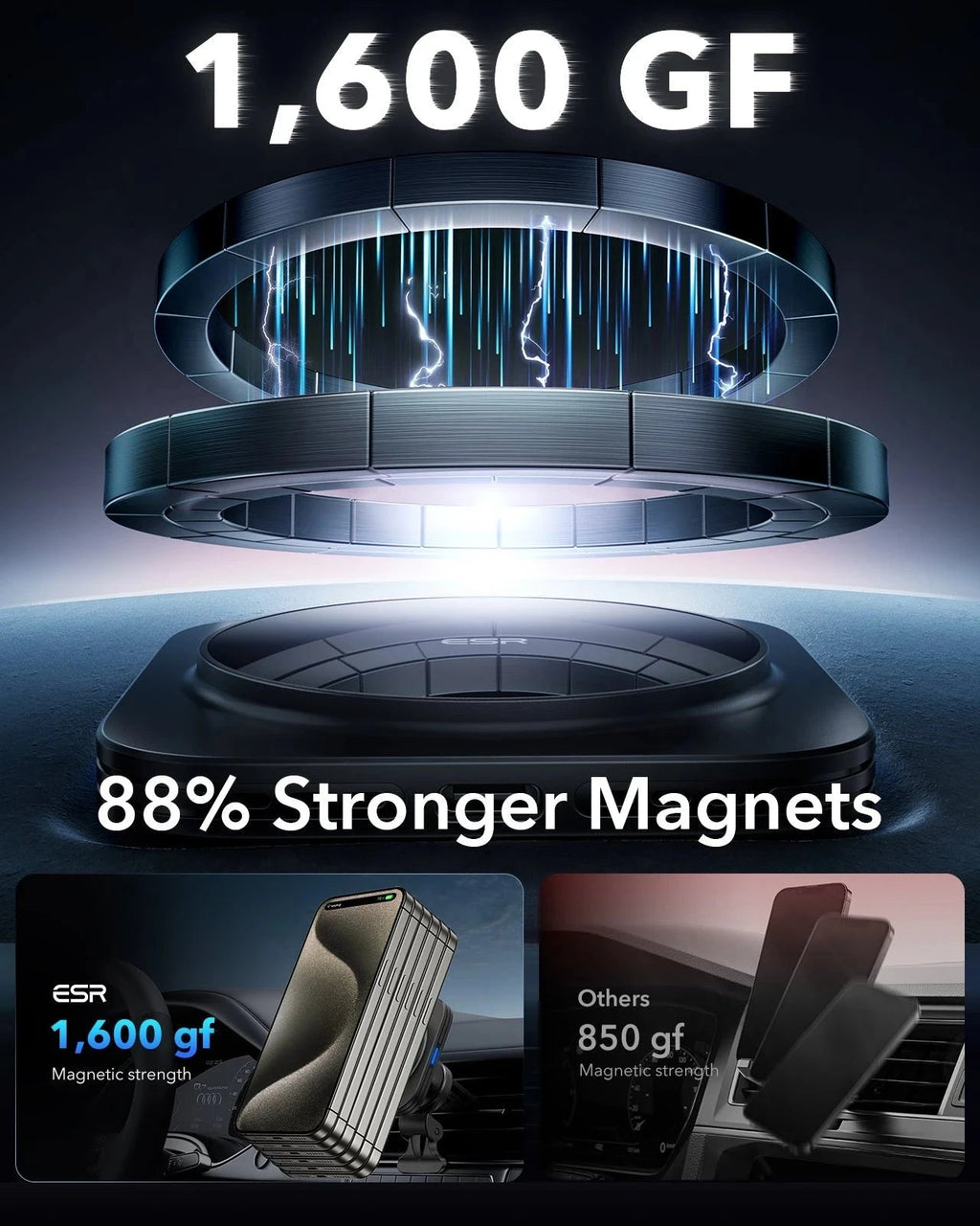 15W Magnetic Wireless Car Charger(Halolock) - Black