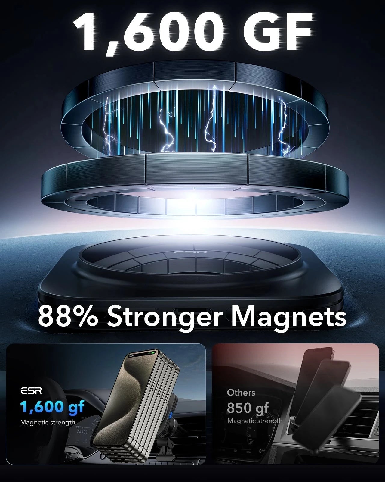 15W Magnetic Wireless Car Charger(Halolock) - Black